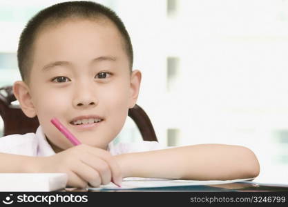 Portrait of a boy doing his homework
