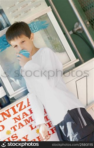 Portrait of a boy eating an ice-cream cone