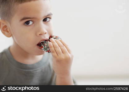Portrait of a boy eating candy
