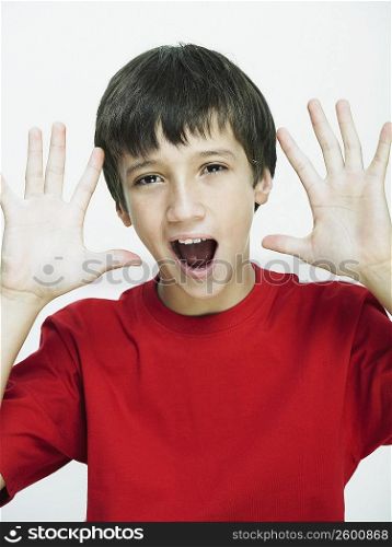 Portrait of a boy gesturing with his hands