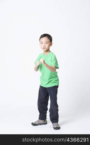 Portrait of a boy in a fighting stance