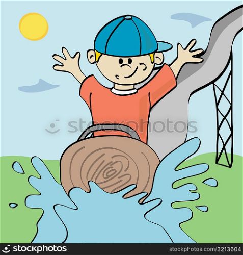 Portrait of a boy sliding on a water slide