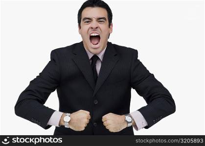 Portrait of a businessman shouting