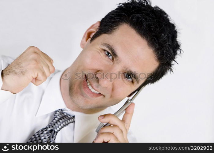 Portrait of a businessman talking on a mobile phone and smiling