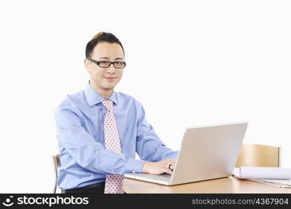 Portrait of a businessman using a laptop