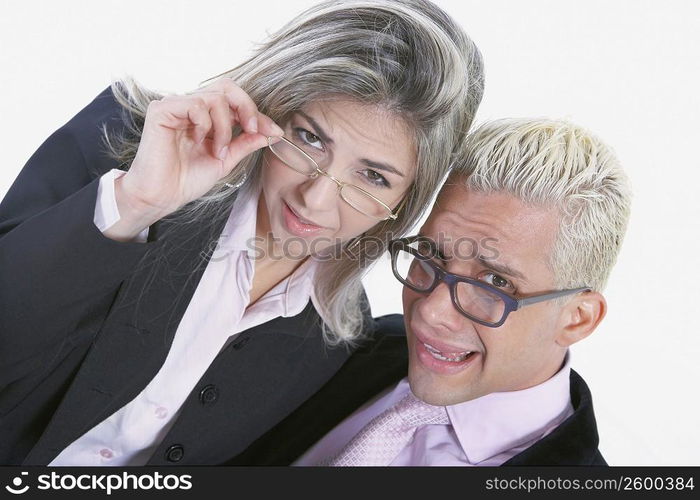 Portrait of a businesswoman and a businessman wearing eyeglasses