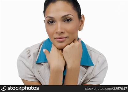 Portrait of a businesswoman leaning on her elbows