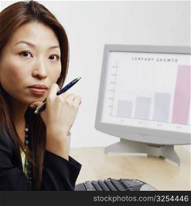 Portrait of a businesswoman sitting in front of computer