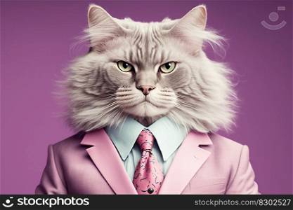 Portrait of a cat dressed in a formal business suit, generative ai