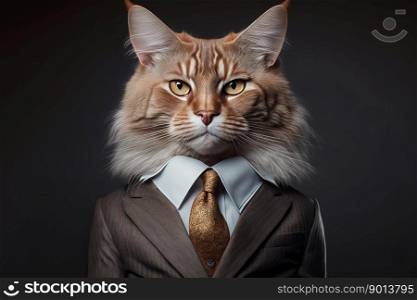 Portrait of a cat dressed in a formal business suit, generative ai