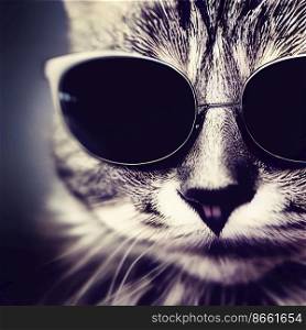 Portrait of a cat wearing black artistic sunglasses 3d illustrated