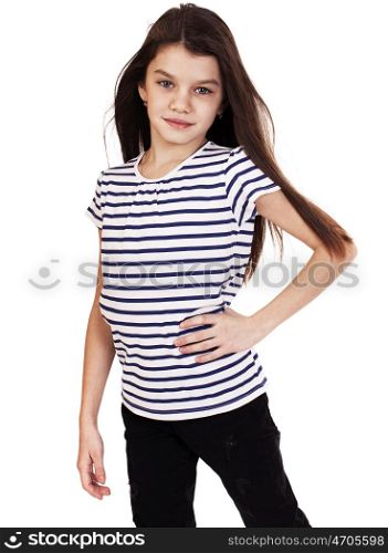 Portrait of a charming little girl, isolated on white background