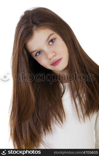 Portrait of a charming little girl, isolated on white background