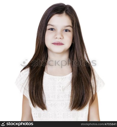 Portrait of a charming little girl, isolated on white background