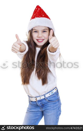 Portrait of a charming little girl on christmas, isolated in white background