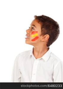 Portrait of a child with spanish colors flag painted on his face