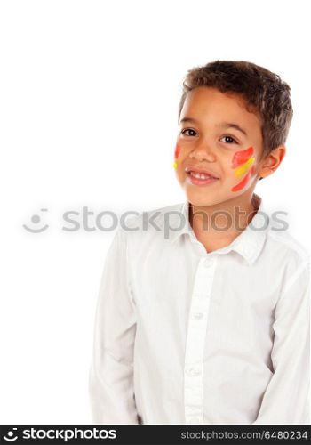 Portrait of a child with spanish colors flag painted on his face