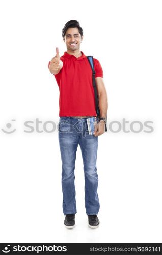 Portrait of a college student giving thumbs up