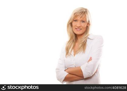 Portrait of a confident mature business woman isolated over white background