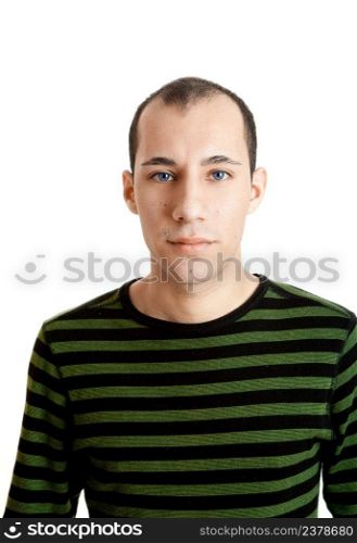 Portrait of a confident young man with blue eyes, isolated on white