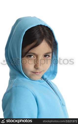 Portrait of a cool eight year old girl with a hood