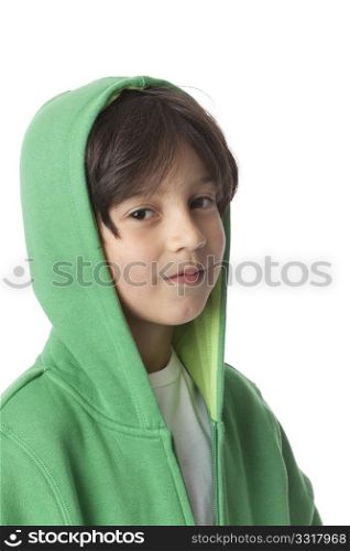 Portrait of a cool little boy with a hood