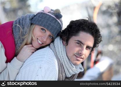 Portrait of a couple by wintertime