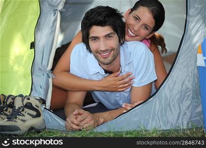 portrait of a couple in a tent