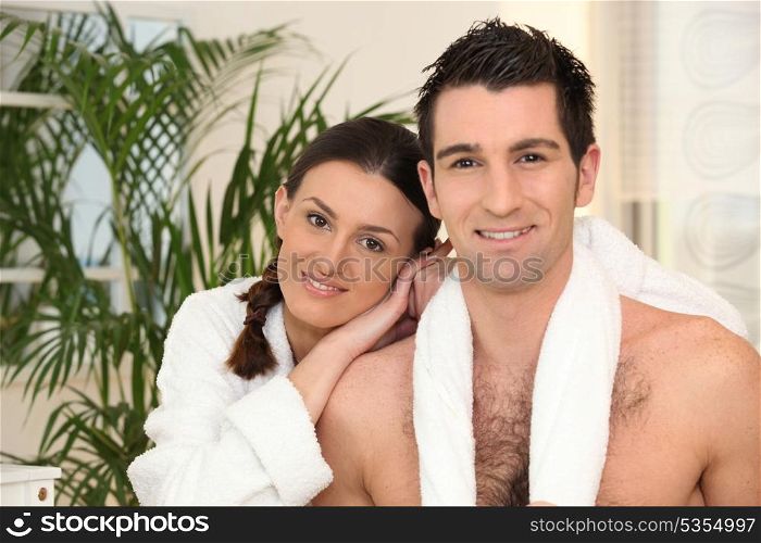 Portrait of a couple in bathroom