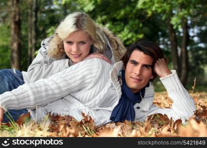 portrait of a couple on leaves