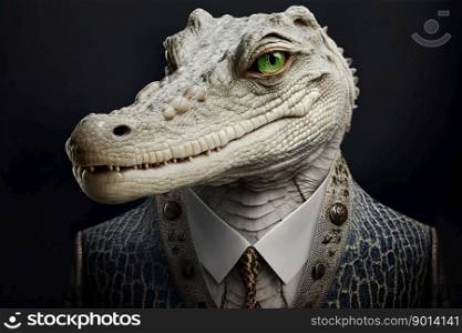 Portrait of a crocodile dressed in a strict business suit, boss, white alligator, generative ai