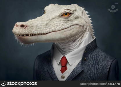 Portrait of a crocodile dressed in a strict business suit, boss, white alligator, generative ai