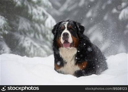 Portrait of a cute bernese mountain dog created with generative AI technology