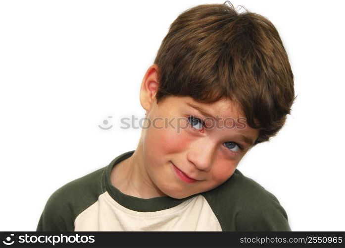 Portrait of a cute boy on white background