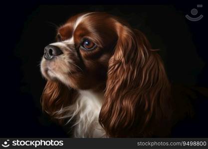Portrait of a cute cavalier King charles spaniel dog created with generative AI technology