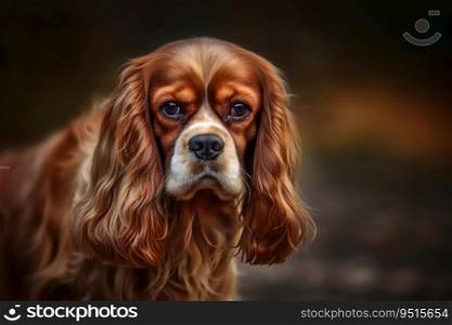 Portrait of a cute cavalier King charles spaniel dog created with generative AI technology