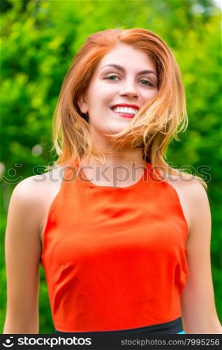 Portrait of a cute cheerful girl close-up