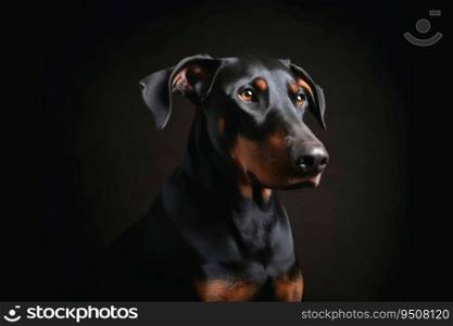 Portrait of a cute doberman dog created with generative AI technology