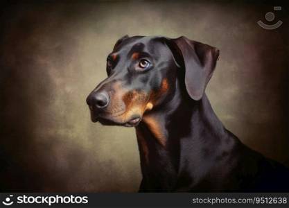 Portrait of a cute doberman dog created with generative AI technology