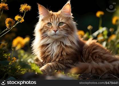 Portrait of a cute ginger cat. Generative AI