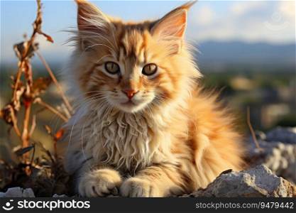 Portrait of a cute ginger cat. Generative AI