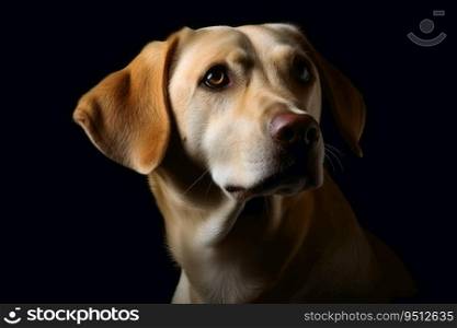 Portrait of a cute labrador dog created with generative AI technology