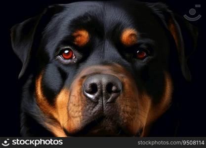 Portrait of a cute Rottweiler dog created with generative AI technology