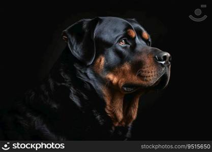 Portrait of a cute Rottweiler dog created with generative AI technology