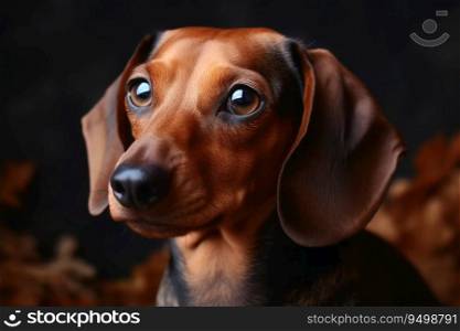 Portrait of a cute sausage dog with brown eyes created with generative AI technology