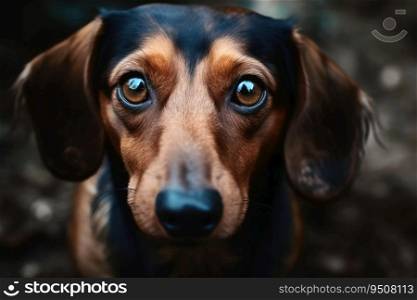 Portrait of a cute sausage dog with brown eyes created with generative AI technology