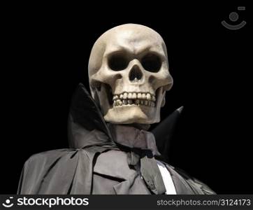 portrait of a death skeleton, grim reaper isolated on black with clipping path. grim reaper. death&rsquo;s skeleton