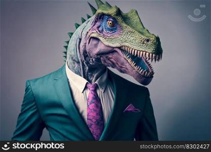 Portrait of a Dinosaur dressed in a formal business suit, generative ai