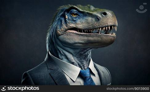 Portrait of a Dinosaur dressed in a formal business suit, generative ai