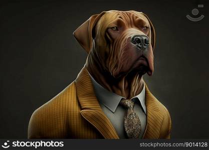 Portrait of a dog dressed in a formal business suit, american bandog, generative ai
